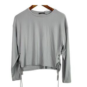 Zara Long Sleeve Cropped Rash Guard Style Side Ruched Lacing Stretch Top M Grey